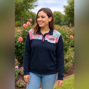 Simply Southern Navy Floral 1/4 Zip Sweatshirt Long Sleeve Women